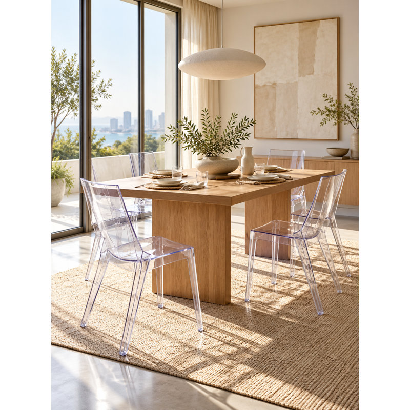 Arrow Modern Clear Transparent Dining Side Chairs – Set of 4, Contemporary Armless Dining Chairs for Kitchen, Dining Room & Living Spaces