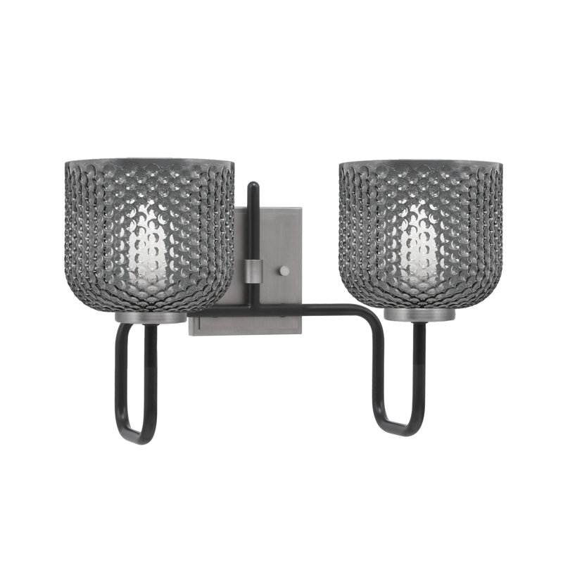 Barre d'éclairage de salle de bain 2 lumières Amarmula, noir mat et finition graphite, verre texturé fumée 6 po