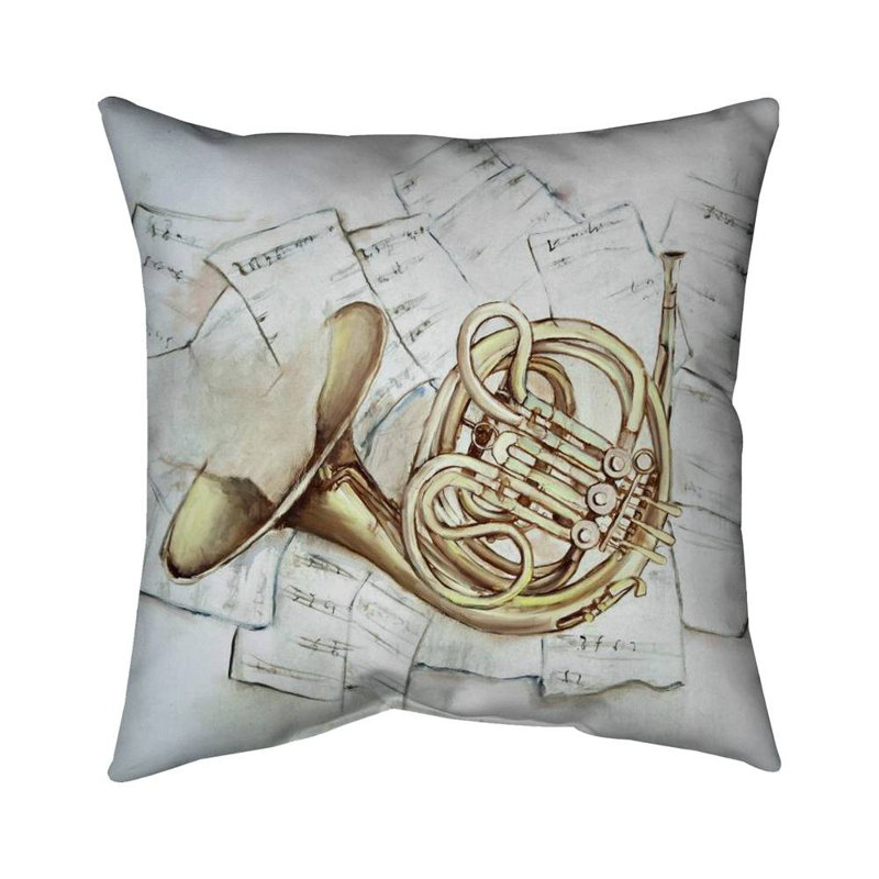 Horn on Music Sheet – Throw Pillow Cover Only, Double-Sided Print, Insert Not Included