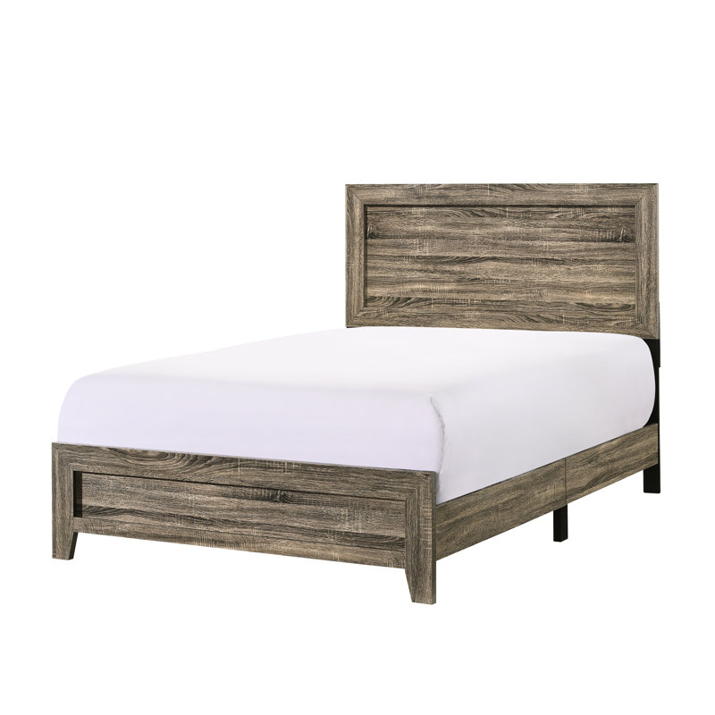 Lit en bois Dhar, cadre de lit avec tête de lit, cadre de lit plateforme, sommier nécessaire, Gris, Double