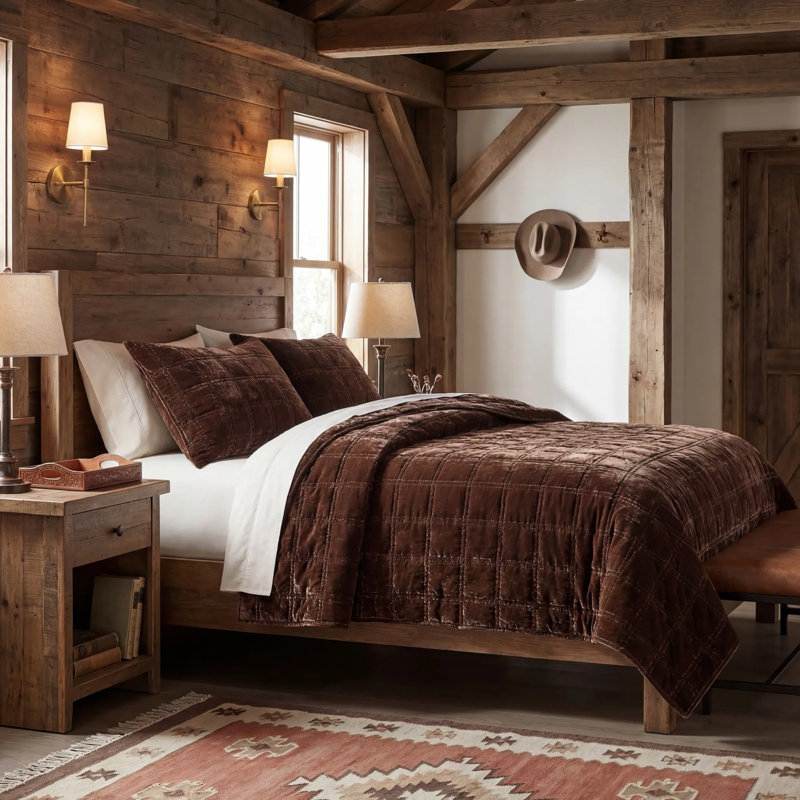 Ensemble de courtepointe Stella, Courtepointe pour très grand lit + 2 taies d'orei, Brun