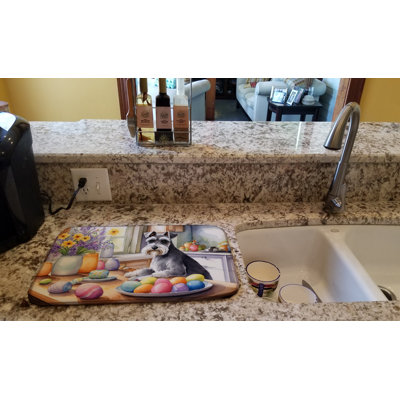 Decorating Easter Schnauzer Dish Drying Mat