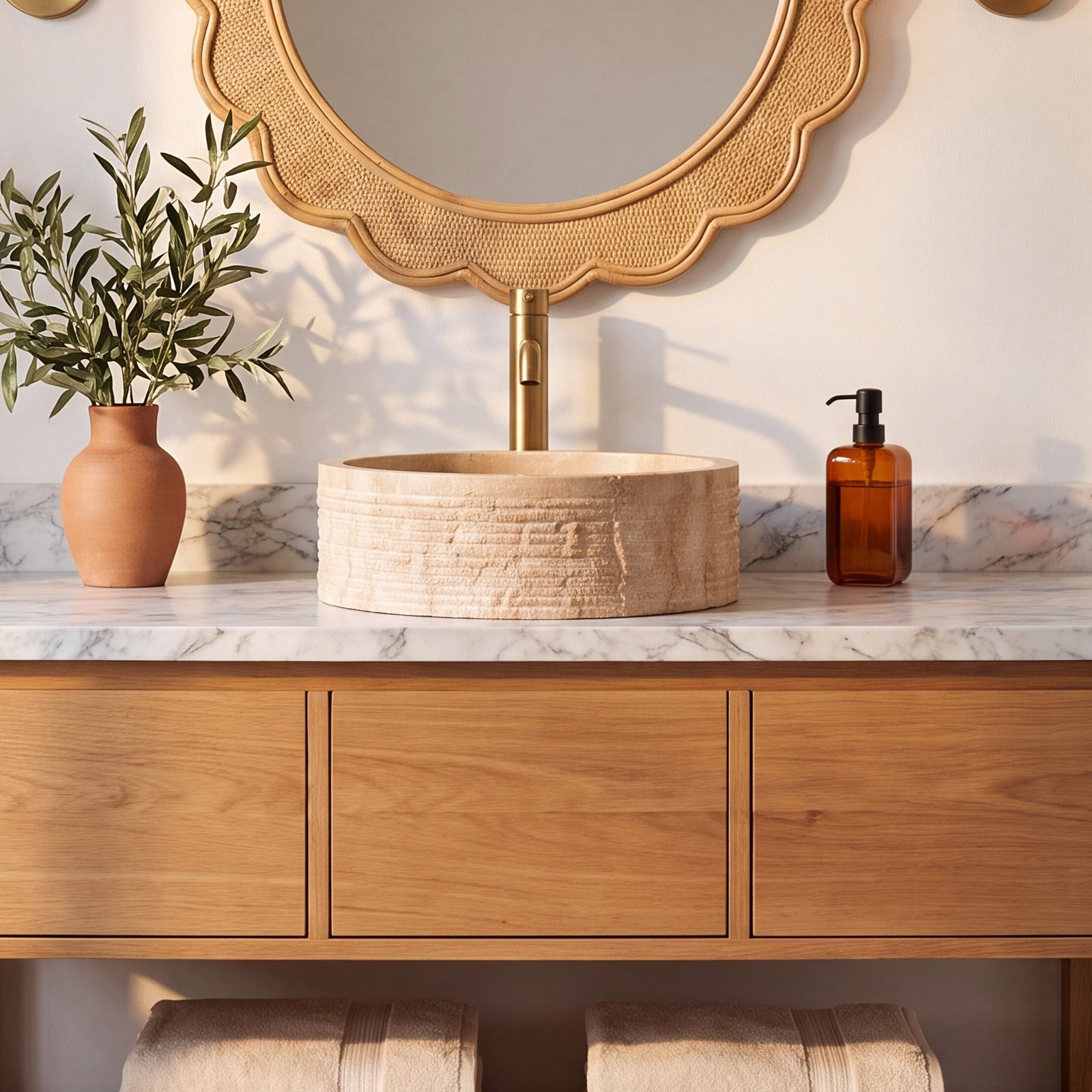 Bolo Round Stone Vessel Bathroom Sink