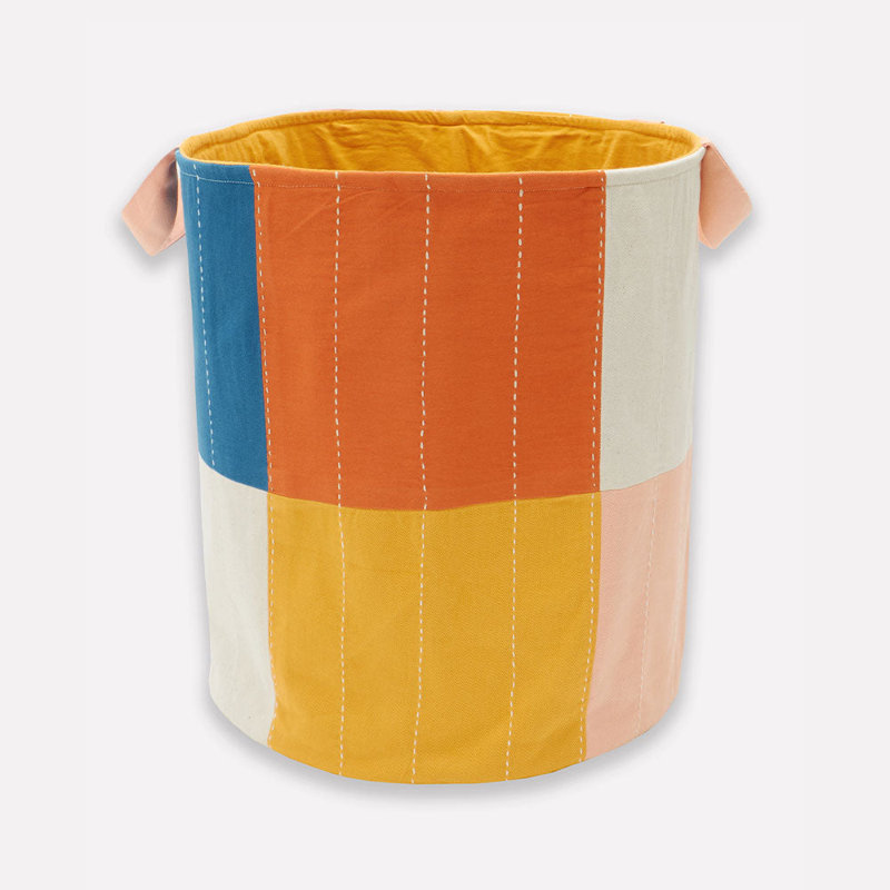 Checkered Fabric Storage Bin, 21.25" H x 15" W x 15" D, Orange/Yellow/Blue/White/Pink