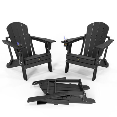 Patio HDPE Folding Adirondack Chair With Cup Holder