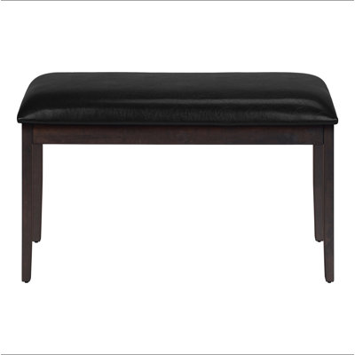 Bench, 48" Rectangular, Dining Room, Hallway, Entryway, Upholstered, Wood, Brown Solid Wood, Black Leather-look, Transitional