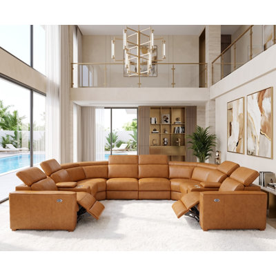Broubusbig Top-Grain Leather Reclining Modular Sectional