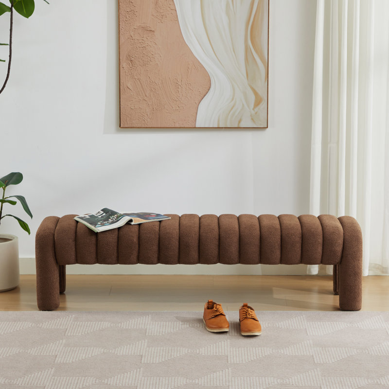 Gliese 160cm Beige Linen H-Shape Channel Tufted Upholstered Bench, 43cm H x 160cm W x 44cm D, Brown