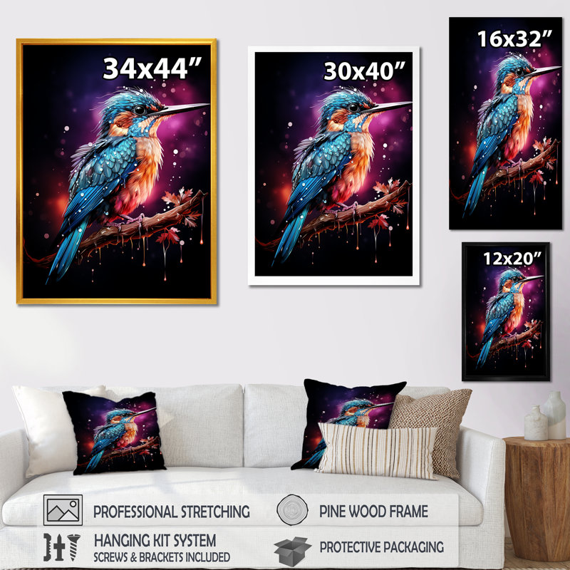 «Blue Humminbird Twilight - Colibri», art mural, Cadre photo noir, H 44 po x l 34 po x P 1,5 po