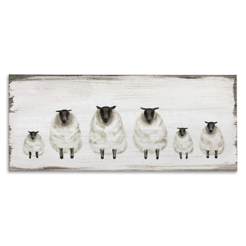 Fluffy Farm Sheep Herd Rustic Country Animals, 13" H x 30" W