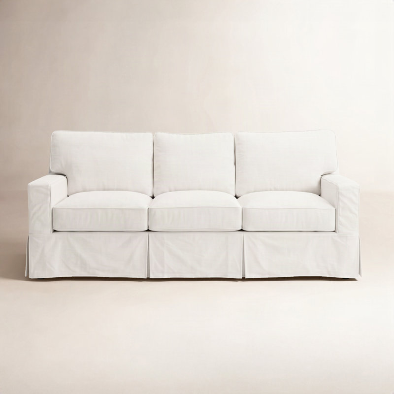 Gramercy Park Queen Sleeper Sofa, Gel Memory Foam Mattress, White Cotton Solid; 0302-91