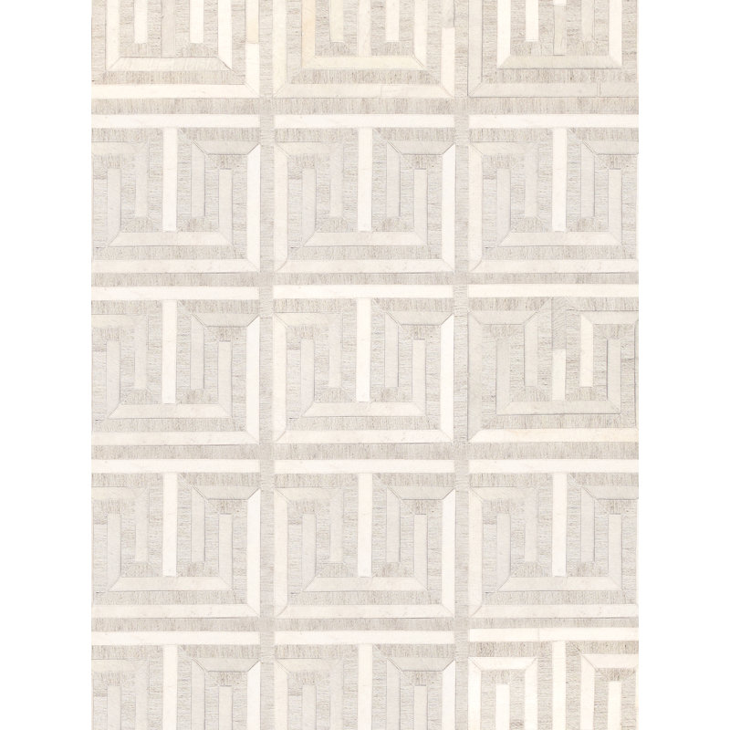 Tapis géométrique rectangulaire en cuir de vache fait à la main multicolore, Rectangle de 10 pi x 14 pi