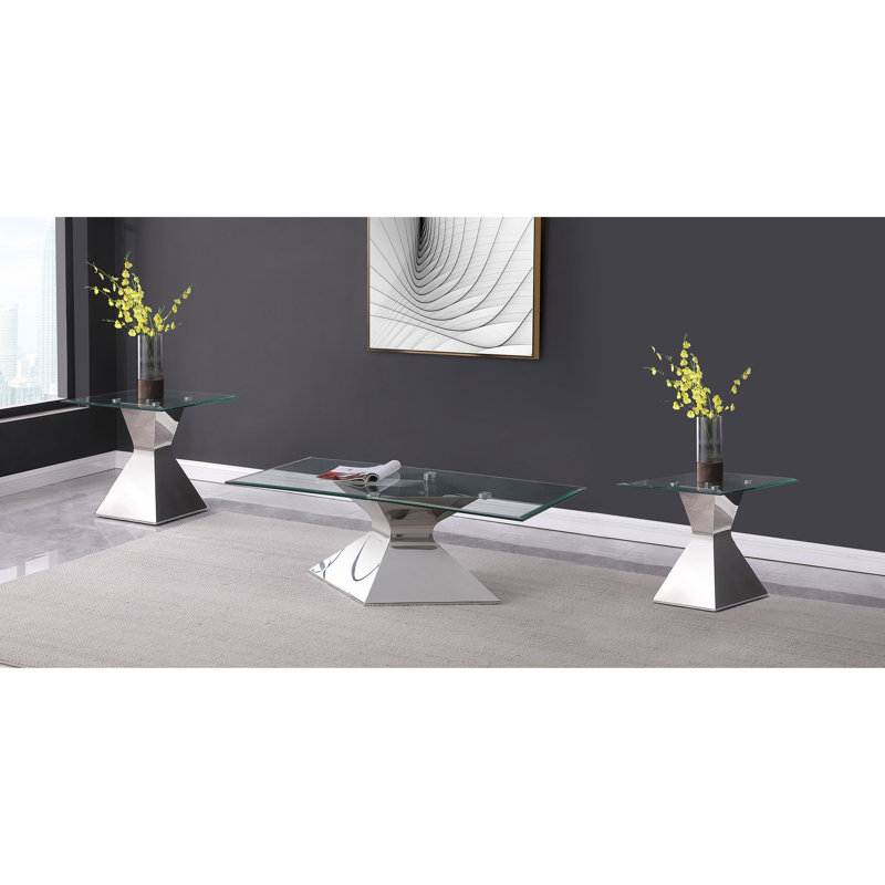Exeter Chrome 3-piece Rectangular Coffee and End Table Set