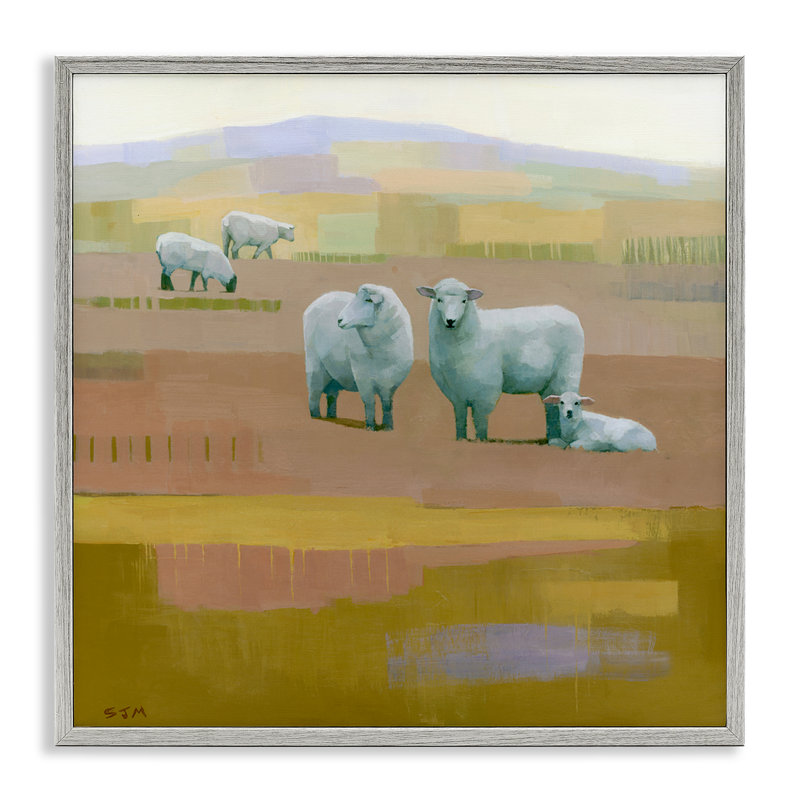 Moutons qui broutent dans les pâturages, art de la giclée encadrée par Stephen Mitchell, Estampe numérique Farmhouse