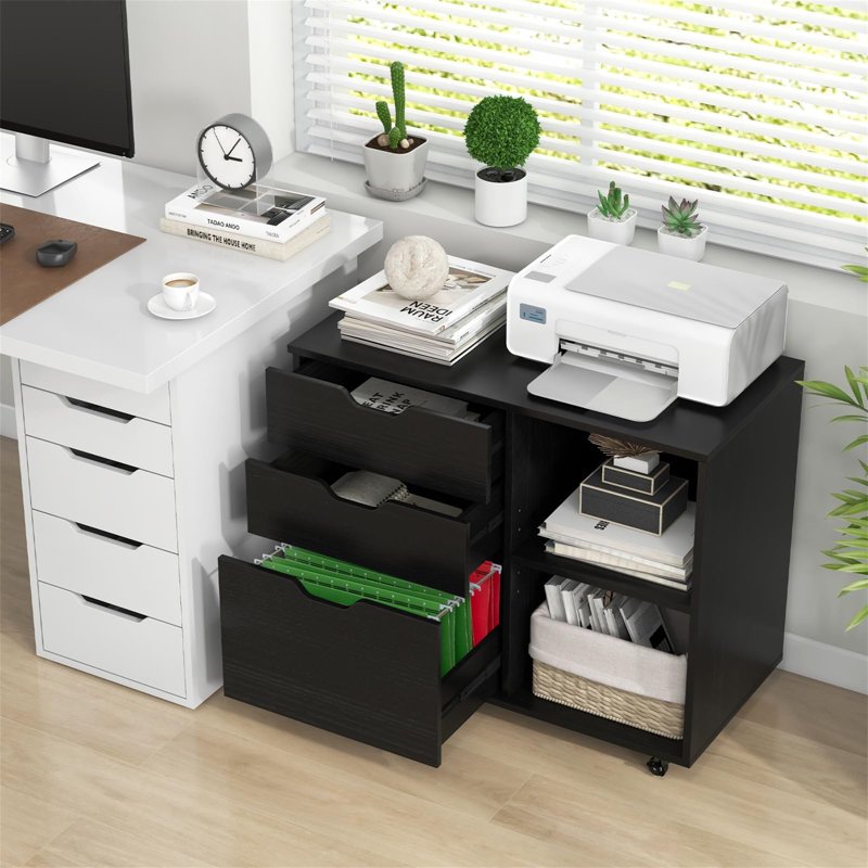 Dinton 81cm Wide 3 -Drawer File Cabinet, Black
