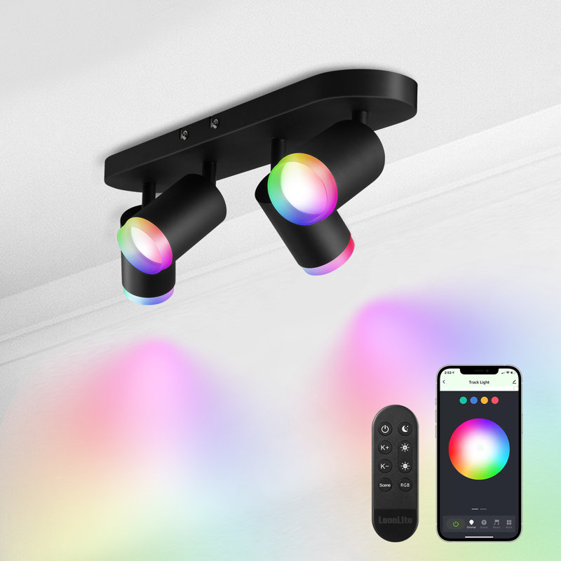 4-Light Rotatable Smart LED Track Light Kit, Dimmable Track Lighting Colour Changing with Remote