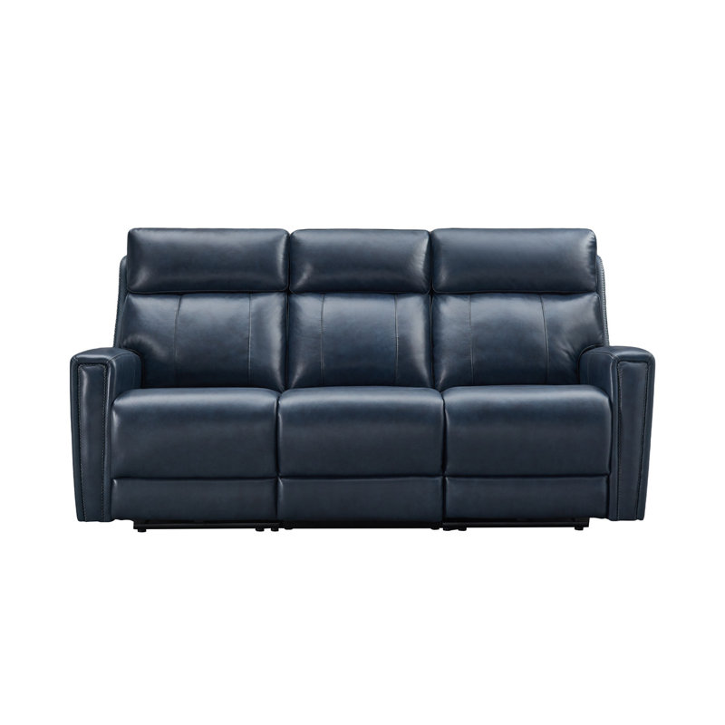 Canapé inclinable électrique 82 po en cuir véritable à double gravité avec ports USB-C 82 po, Dark Blue