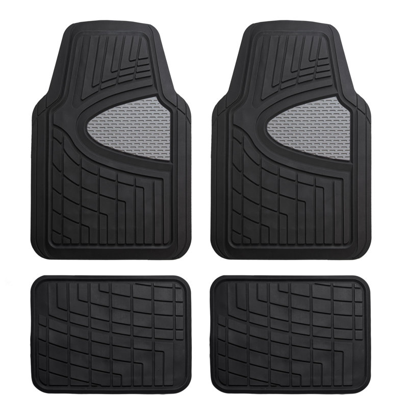 Premium Tall Channel Trimmable Non-Slip Rubber Floor Mats Full Set, Gray/Black