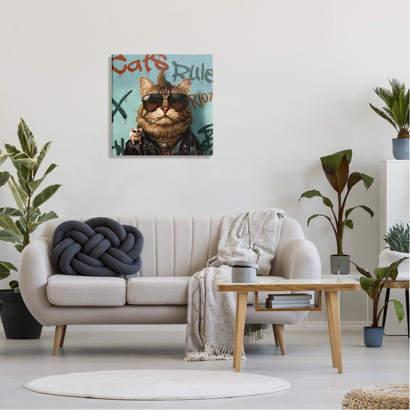 Peinture sur toile, "Chats regle", animaux urbains sur graffiti, H 24 po x l 24 po x P 1,5 po