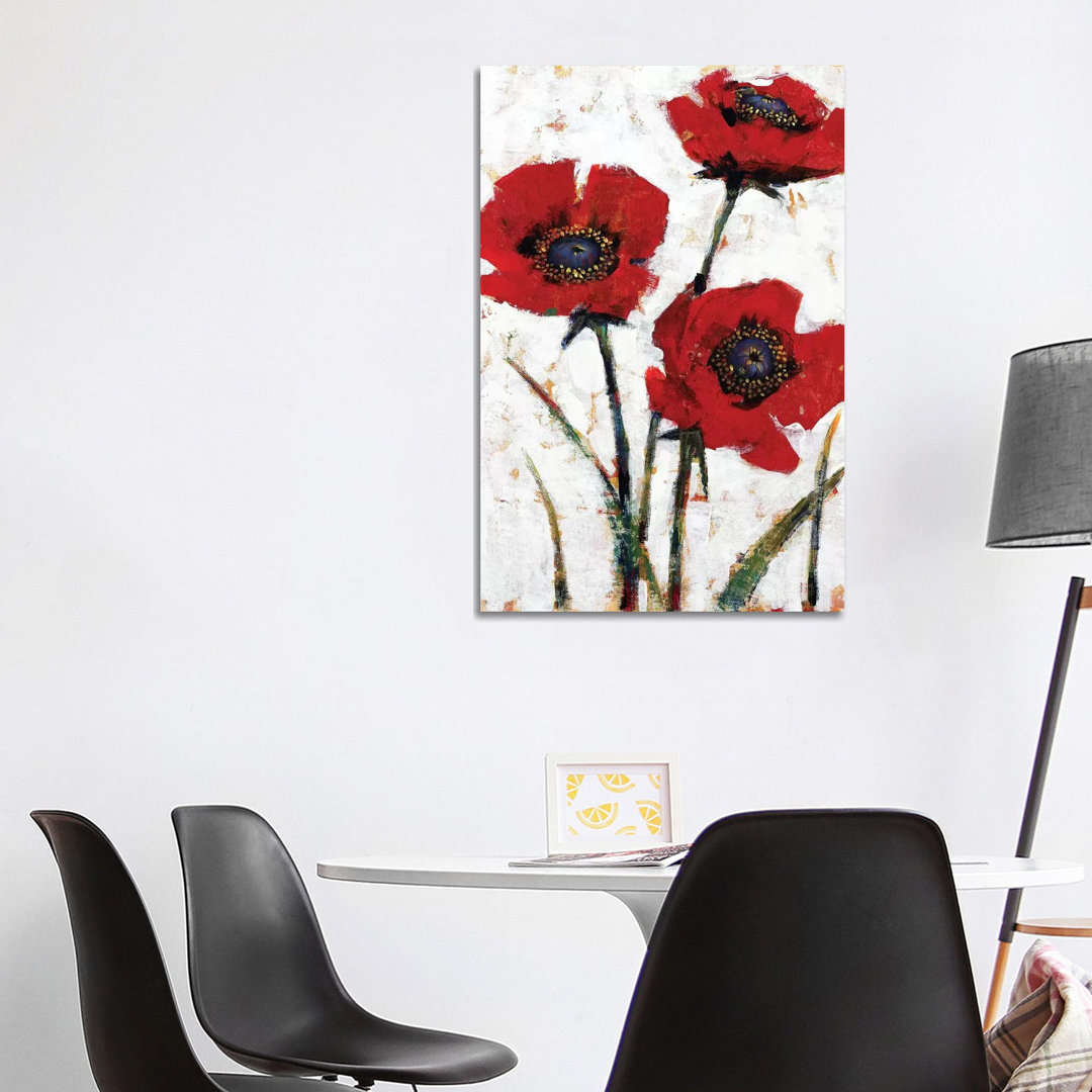 Roter Mohn Fresko II von Tim OToole - Ohne Rahmen Galerie-verpackte Leinwand Giclée auf Leinwand