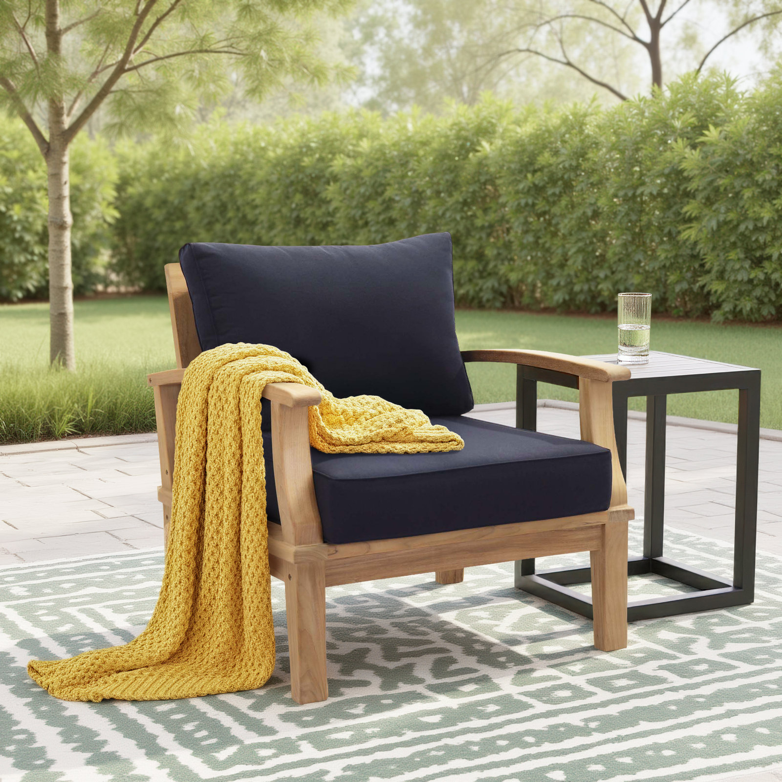 Marina Teak Patio Lounge Chair, Navy