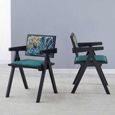 2 Dining Chairs, Black, Made Of Rubber Wood Solid Wood, Medieval Style, Armrest Solid Wood Dining Chair, Living Room Chair, Simple And Natural