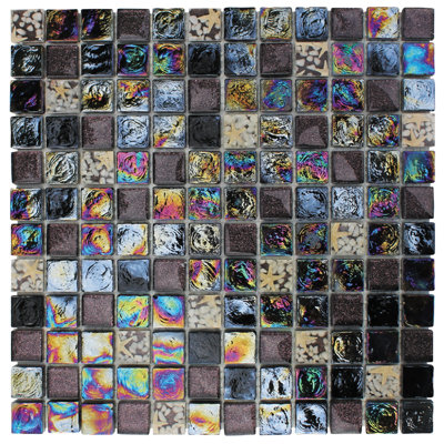 Glass Tile Blend 1" x 1" Glass/Seashell Grid Mosaic Wall & Floor Tile