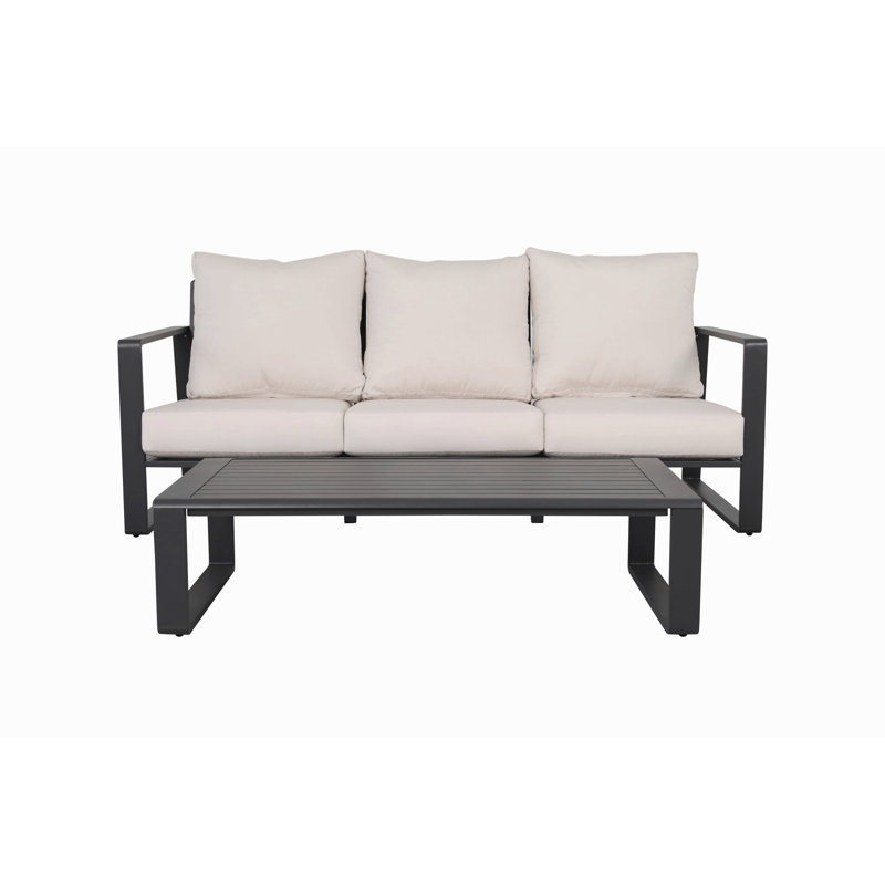 Canapé pour trois personnes + table basse rectangulaire, coussins brun clair Yb15052