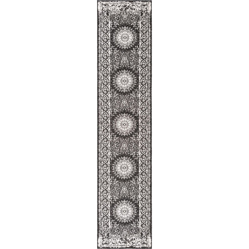 Tapis noir et blanc Contemporary Hitchens, Tapis de couloir 2 pi 7 po x 12 pi