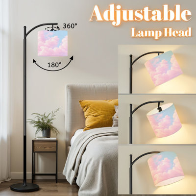 Arc Floor Lamp with Adjustable Lampshade Cloud Colorful cotton candy Soft fog clouds pastel colored Standing Lamp 3 Color Temperatures Dimmable Tall Pole Lamp with Foot Switch for Bedroom