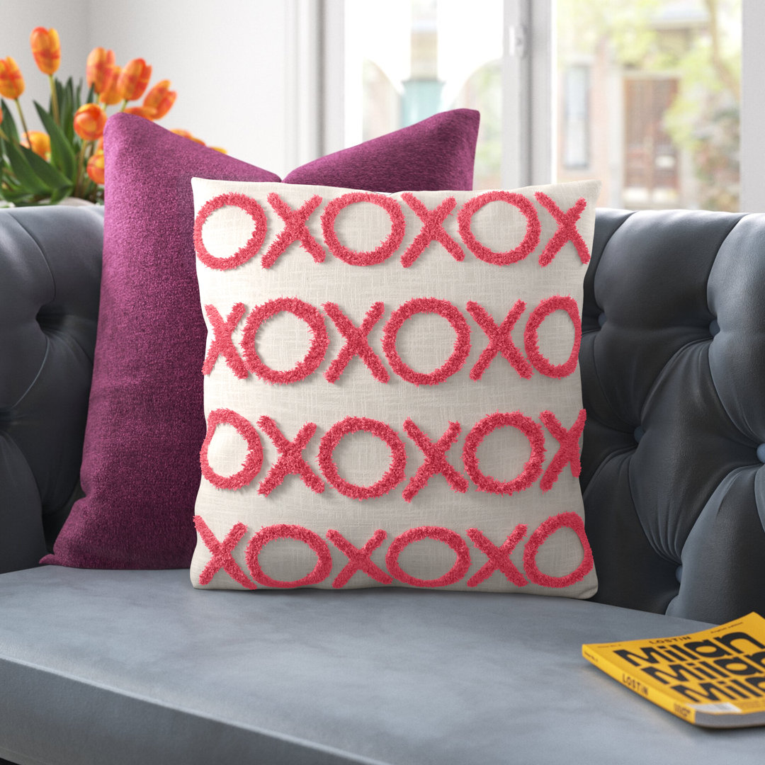 Casual Tufted XOXO Square Cotton Pillow Cover & Insert Mina Victory 