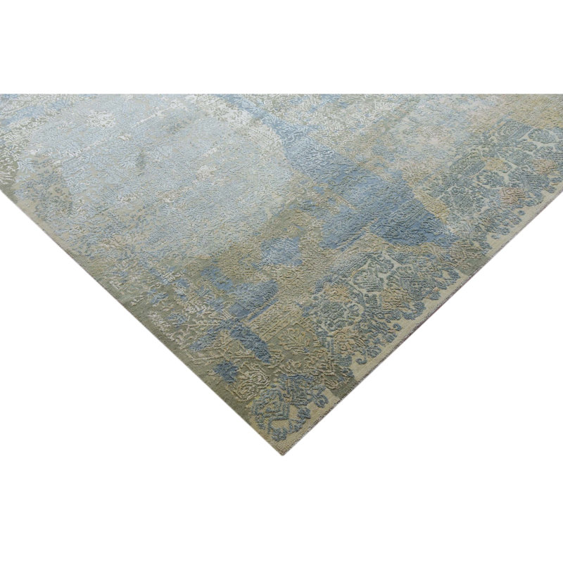 Geometric Area Rug in Beige/Blue/Ivory, Rectangle 12' x 15'