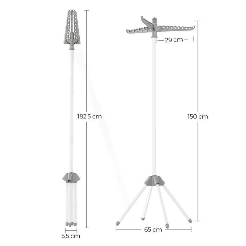 Metal Rotary / Umbrella Clothesline, 150cm H x 65cm W x 65cm D, Grey/Black