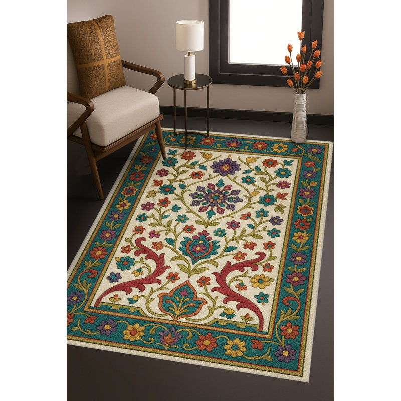 Tapis bleu tissé lavable rétro Mosso, 2 pi 6 po x 9 pi 10 po
