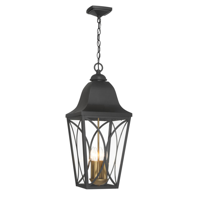 Lark Manor™ Holtzclaw - 4 Light Outdoor Pendant In Sand Coal Black & Olden Brass Finish
