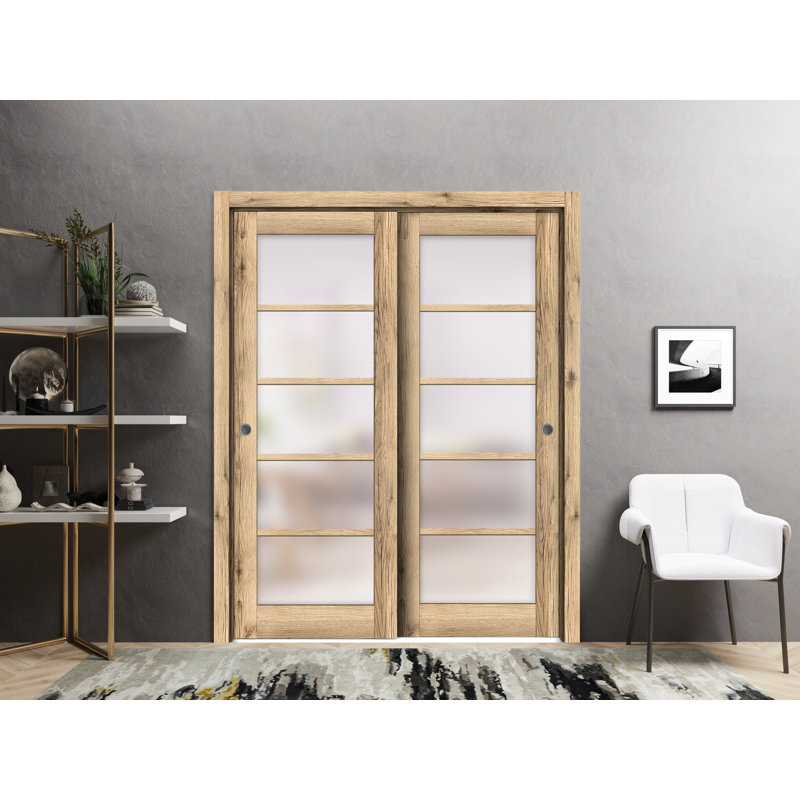 Portes à panneaux coulissantes à panneaux Quadro, 60 po x 80 po, Chêne