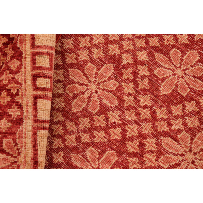Tapis rouge / brun en laine noué à la main de style oriental rectangulaire 5 pi 11 po x 8 pi 10 po Baccio