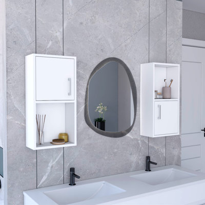 2-Pc Wall-Mounted Bathroom Medicine Cabinet With Open And Closed Storage