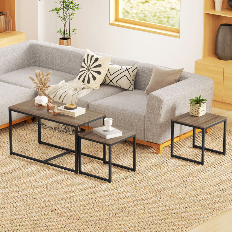 Nesting Coffee Table Set of 3, End Tables for Living Room, Brown
