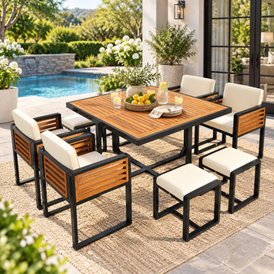 9-Piece Acacia Wood 8-Person Patio Dining Set
