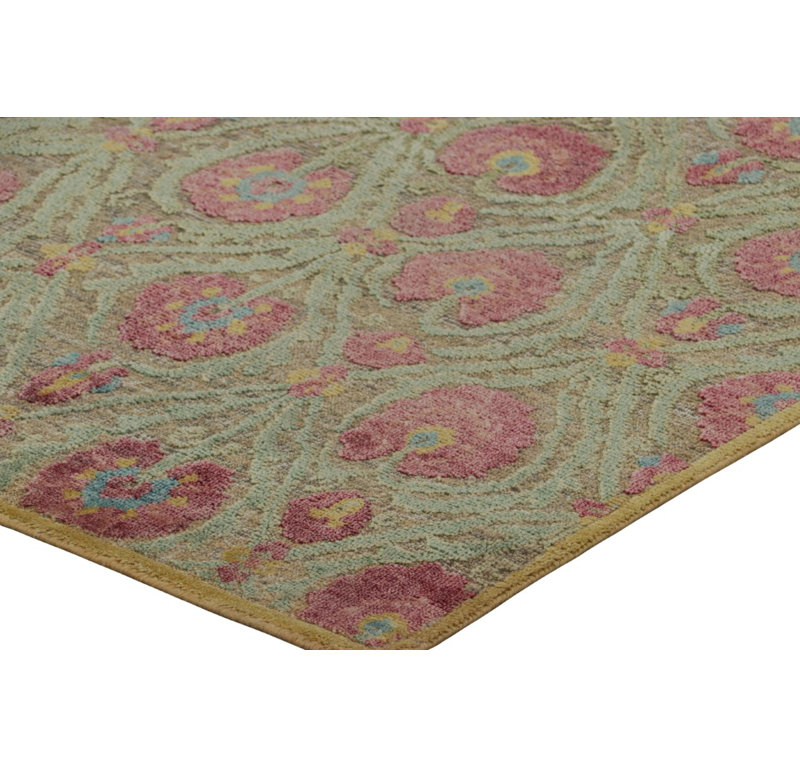 Rug & Kilim’S Block Print Rug With Red And Green Floral Patterns, Rectangle 12' x 16'
