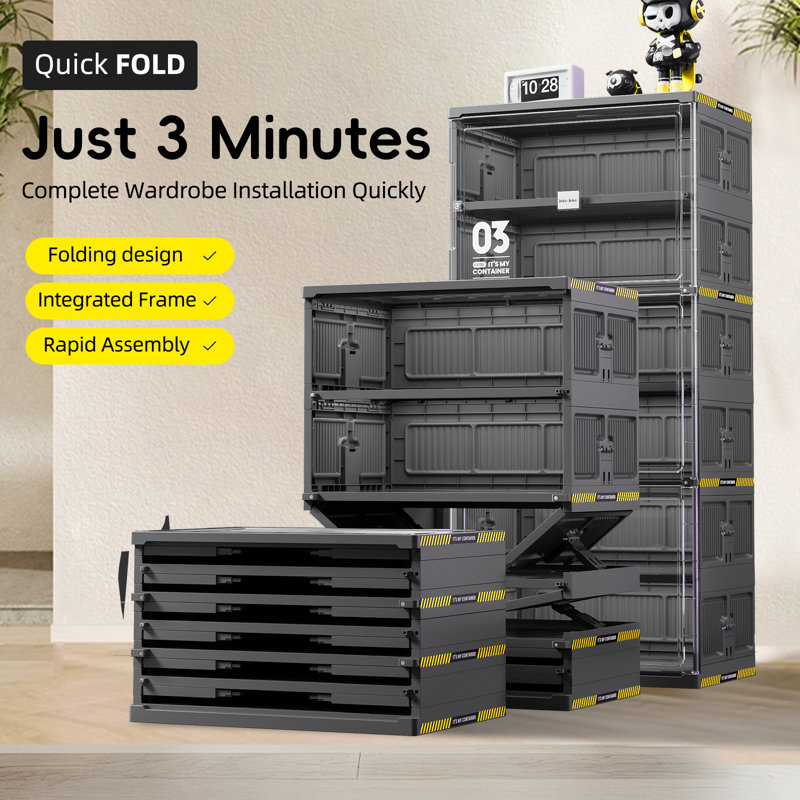  Range-chaussures pliable moderne à 8 niveaux avec portes magnétiques, rangement noir pour vestibule ou garde-robe, 8