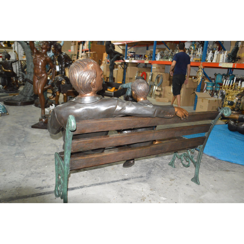 Grandfather An Grandson On A Bench Bronze Statue -  Size: 53"L X 32"W X 44"H.