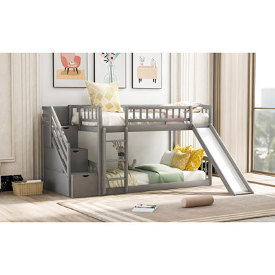 Twin Over Bunk Bed In Grey - With Storage And Comfortable Design With Two Drawers Slide, Colour Option