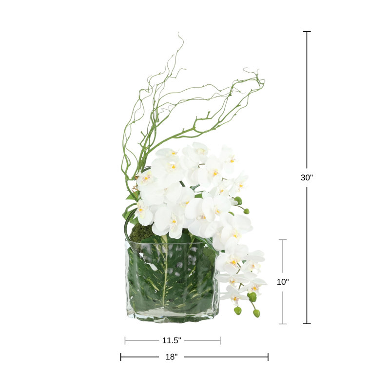 Arrangement d'orchidées avec philodendron dans un vase