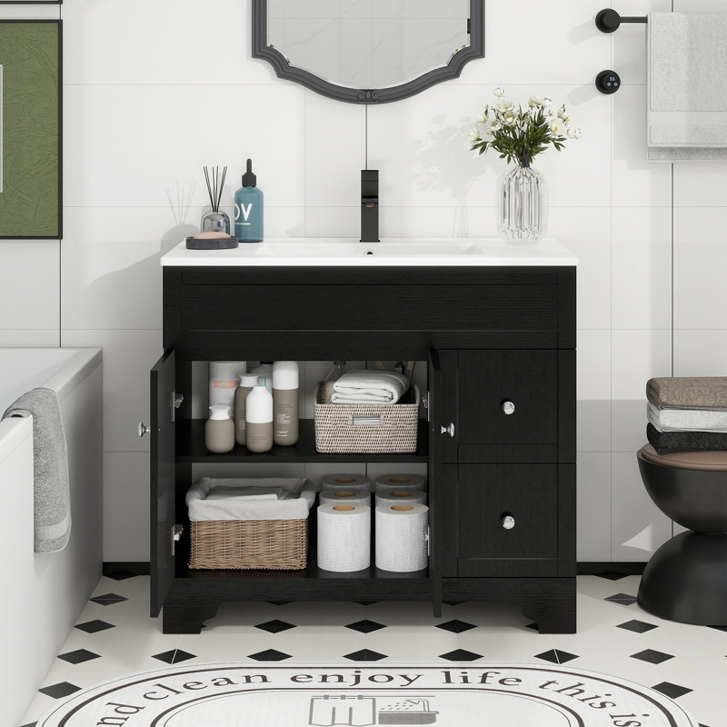 Meuble-lavabo noir 36 po avec lavabo en résine SMC