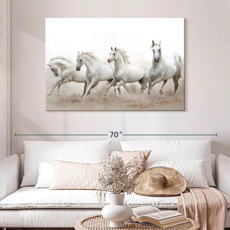 Brampt, chevaux arabes blancs, H 32 po x l 48 po