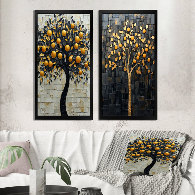 Orangerie au soleil I - Ensemble de 2 impressions encadrées d'agrumes, 40" H x 40" W, Black Picture Framed