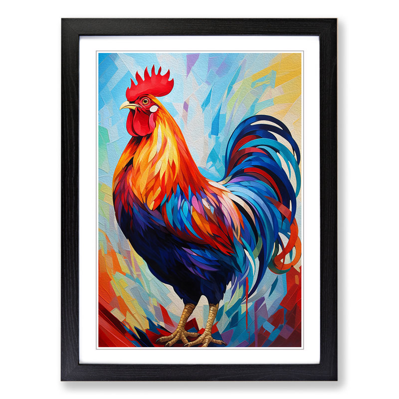 Rooster Abstract No.3 - Single Picture Frame Print on Wood, 46cm H x 34cm W x 2cm D, Black