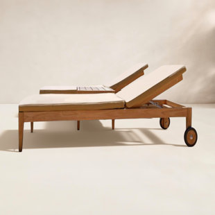 25'' Outdoor Teak Chaise Lounge Set with Table